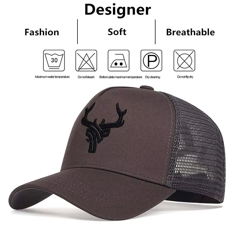 Unisex Animal Antlers Embroidery Baseball Net Caps Spring and Summer Outdoor Adjustable Casual Hats Sunscreen Hat