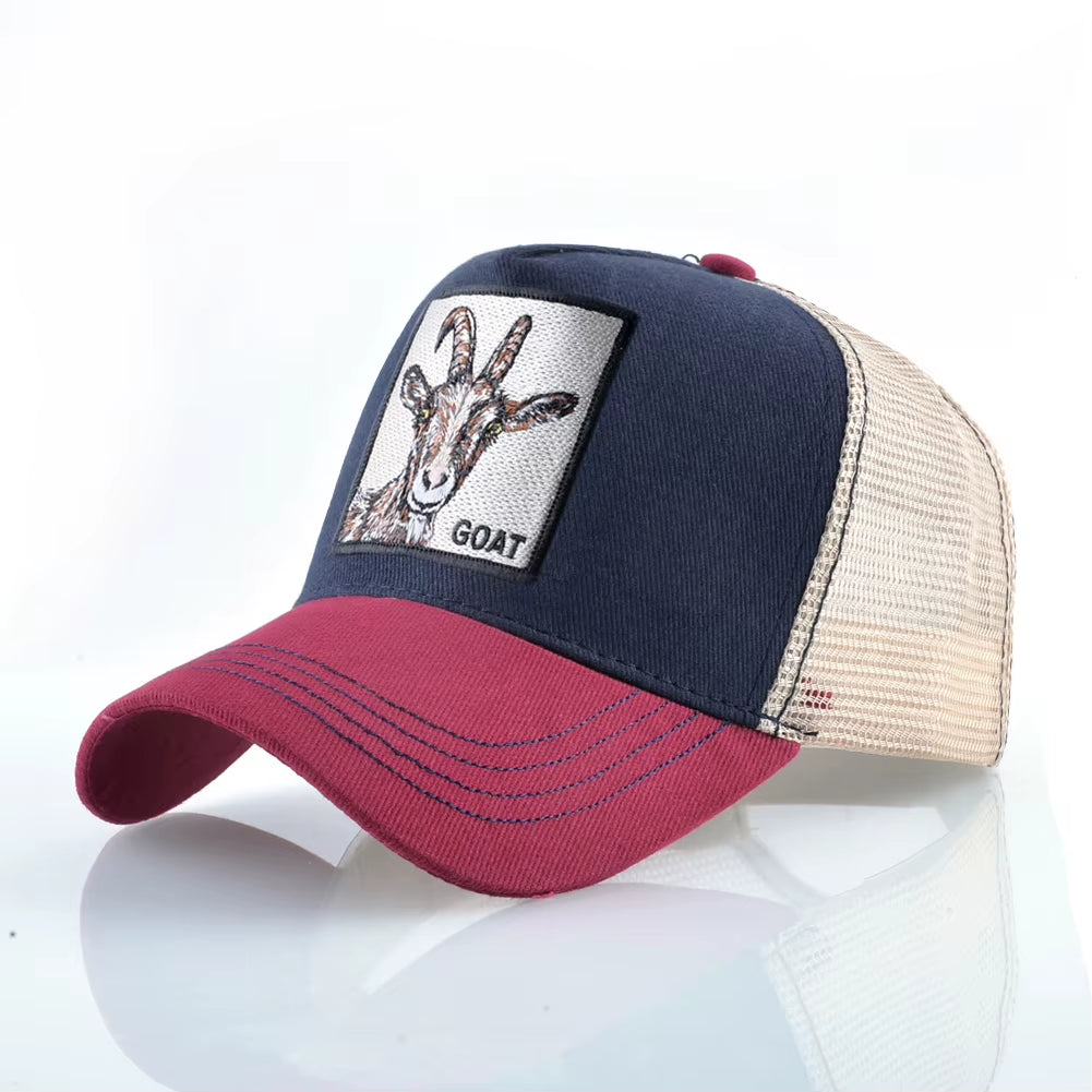 Fashion Trucker Caps with Embroidery Goat Patch Four Seasons Snapback Baseball Cap for Men Women Adjustable Visor Hat