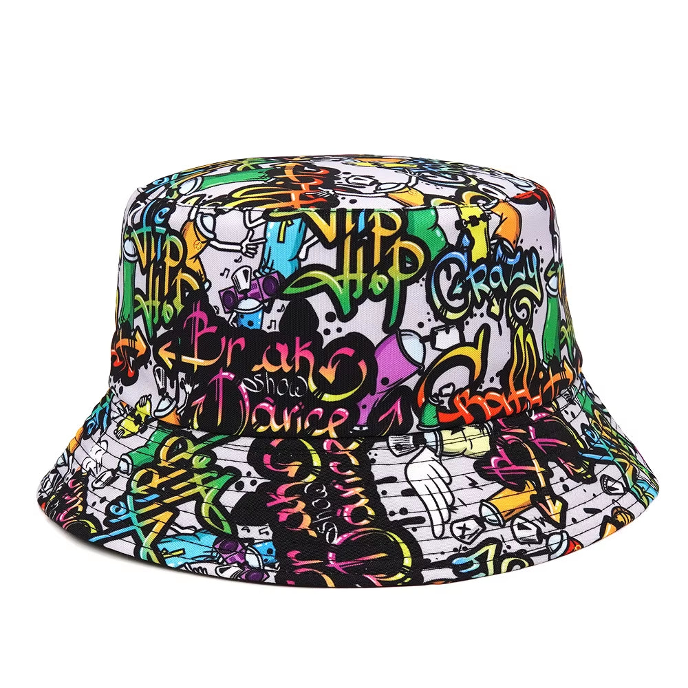 Panama Bucket Hats Animal Letter Print Fisherman Hat Summer Sun for Women Men Reversible Fishing Cap