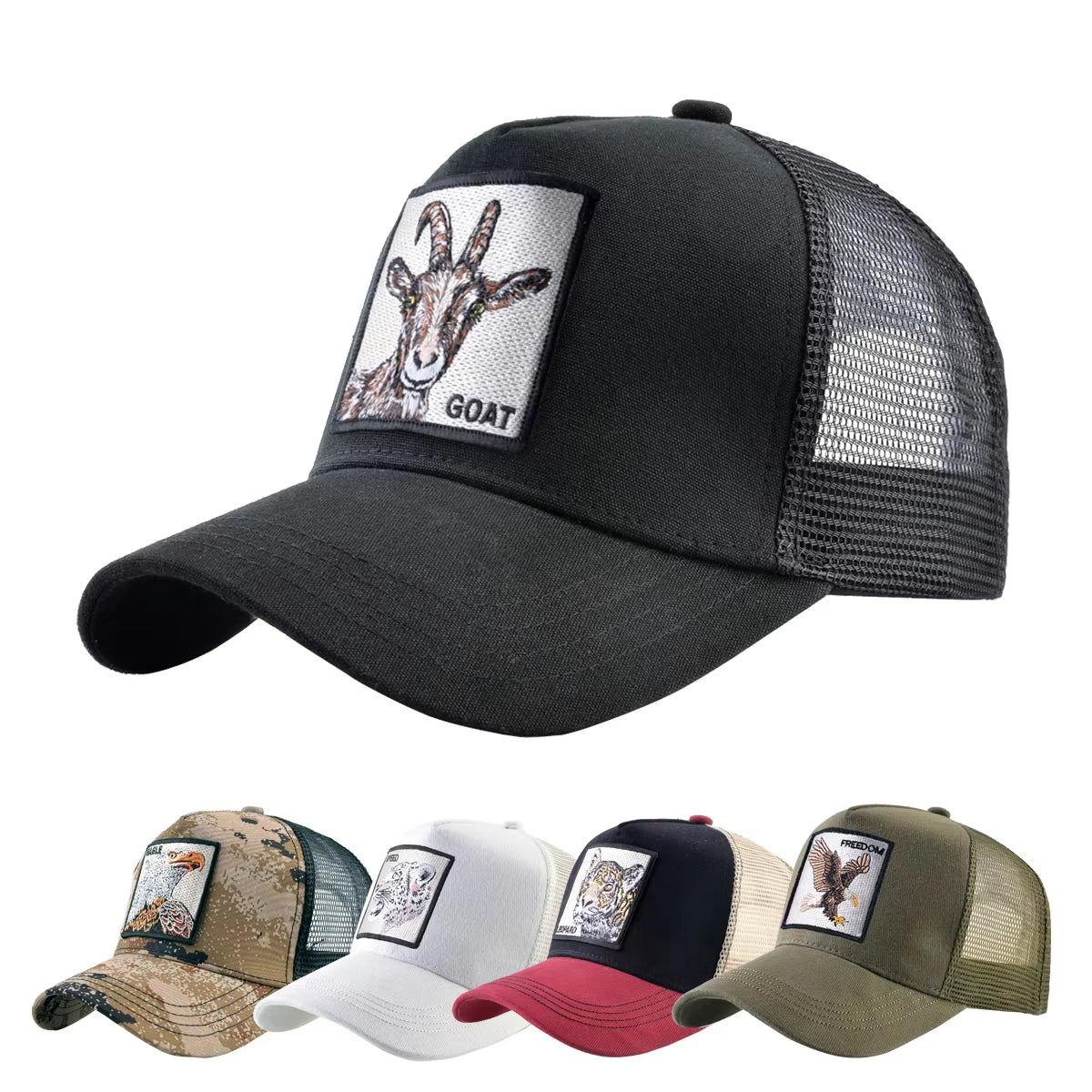 Fashion Trucker Caps with Embroidery Goat Patch Four Seasons Snapback Baseball Cap for Men Women Adjustable Visor Hat