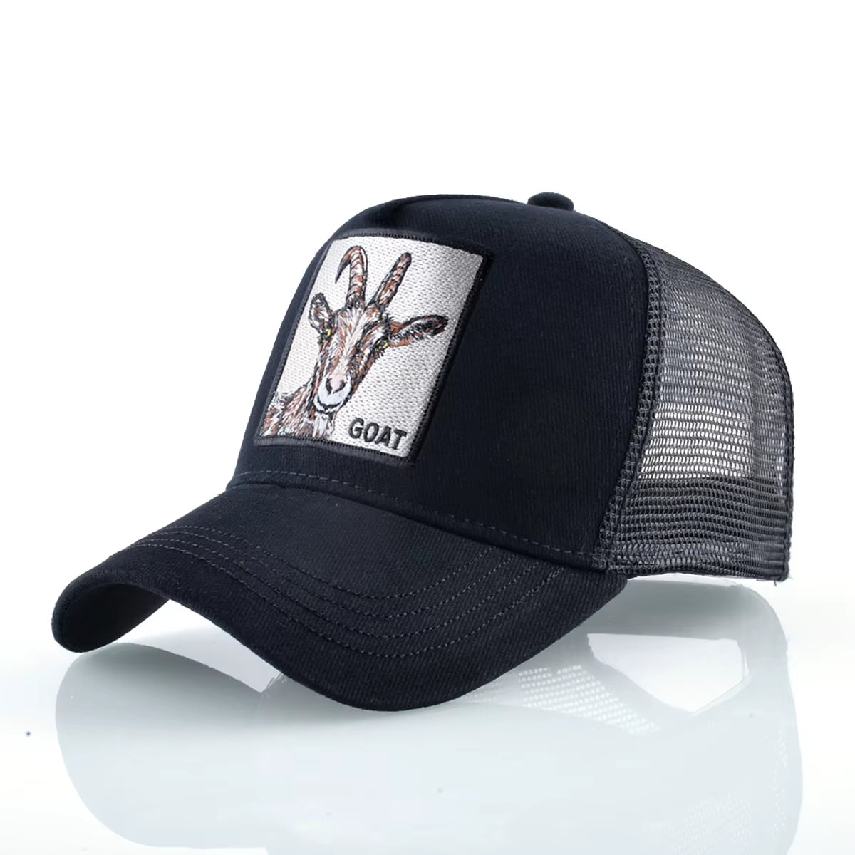 Fashion Trucker Caps with Embroidery Goat Patch Four Seasons Snapback Baseball Cap for Men Women Adjustable Visor Hat