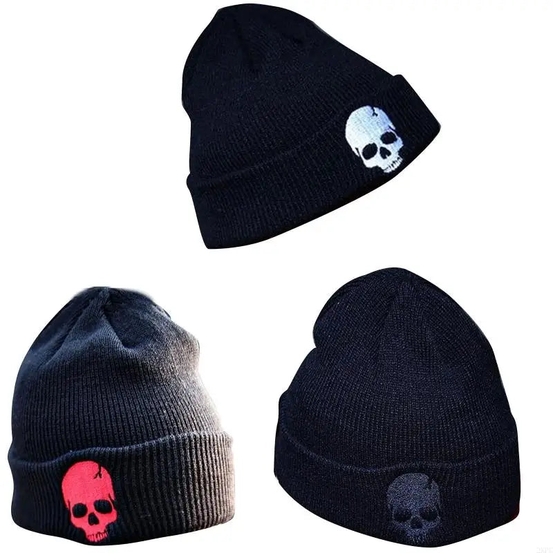 2XPC New Warm Unisex Beanie Hat with Skeleton Embroidery Winter Outdoor Sport Hat