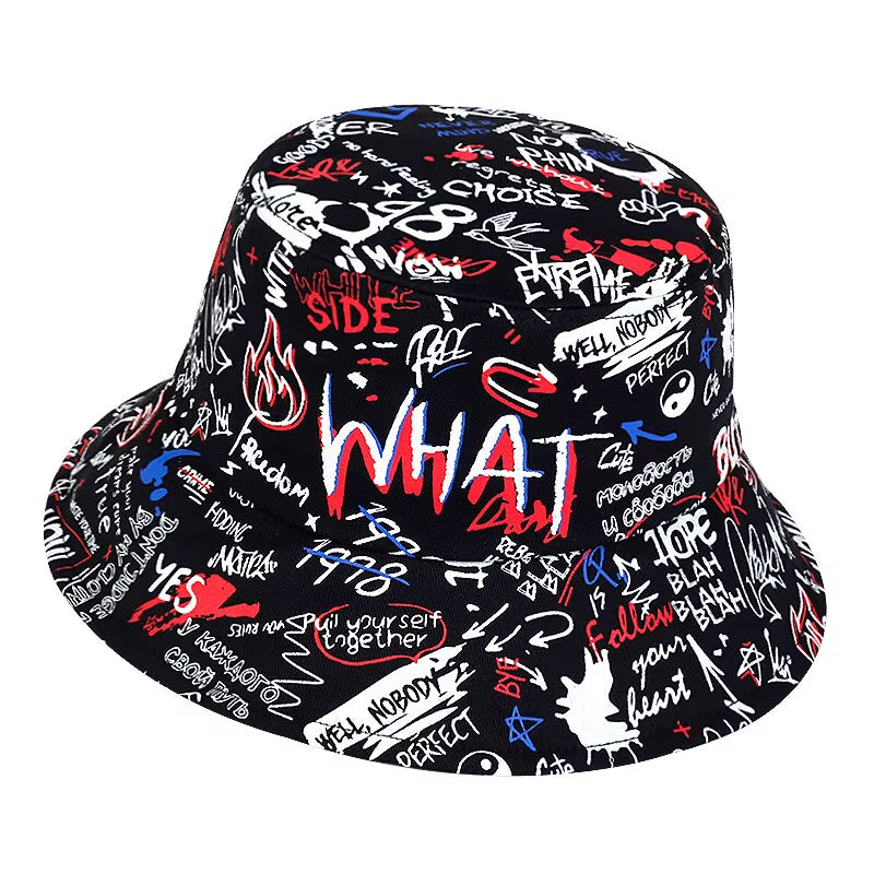 Unisex Letter WHAT Printing Personality Bucket Hats Fishermen Caps Outdoor Casual Cap Sunscreen Hat