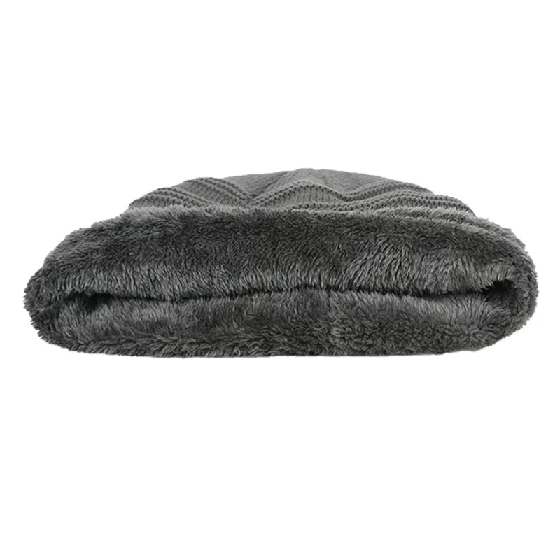 New Unisex Fur Lined Beanie Hat Keep Warm Winter Hat Thick Soft Stretch Hat for Men and Women Fashion Winter Cap