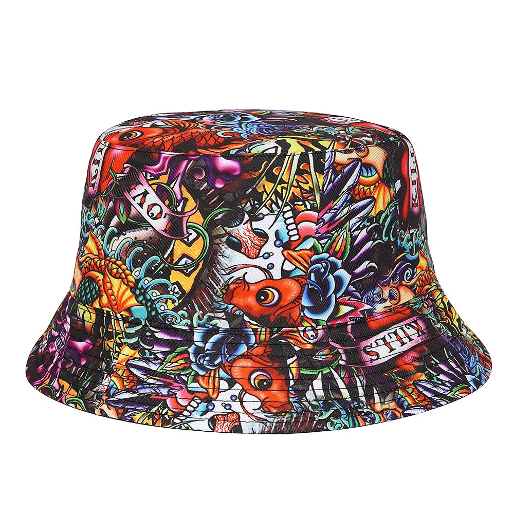 Panama Bucket Hats Animal Letter Print Fisherman Hat Summer Sun for Women Men Reversible Fishing Cap