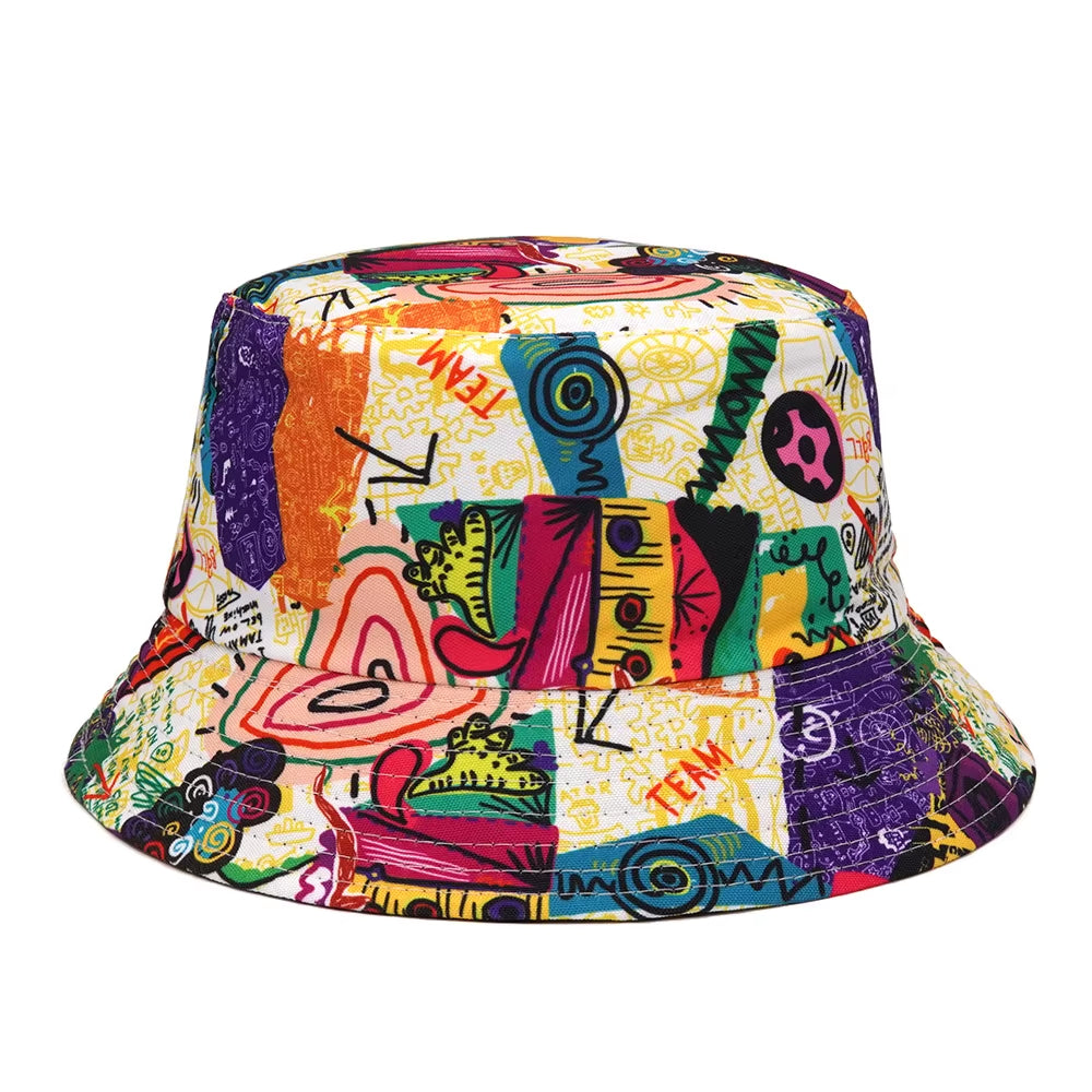 Panama Bucket Hats Animal Letter Print Fisherman Hat Summer Sun for Women Men Reversible Fishing Cap